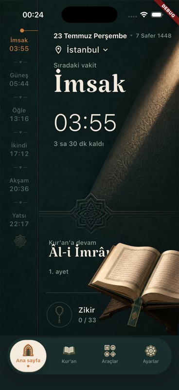 Sükunet koyu tema ana ekranı